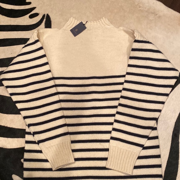 Stewart Christie & Co Ltd striped navy ecru wool sweater brand new with tags - Picture 4 of 11